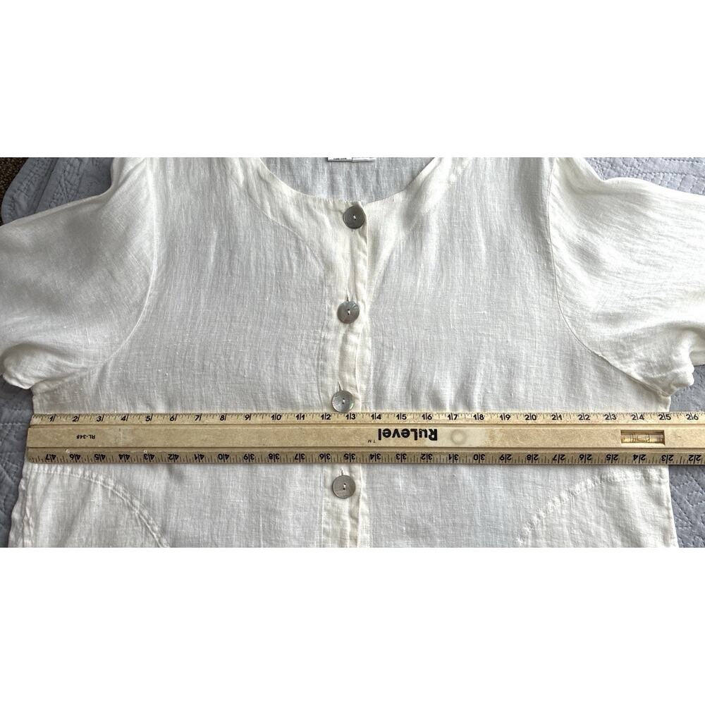 FLAX Linen Jacket Top Large Ivory Mother of Pearl Buttons LagenLook Lithuania - Picture 9 of 11